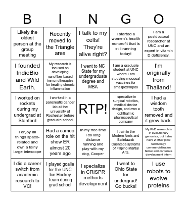 Nucleate RTP Community Bingo Card