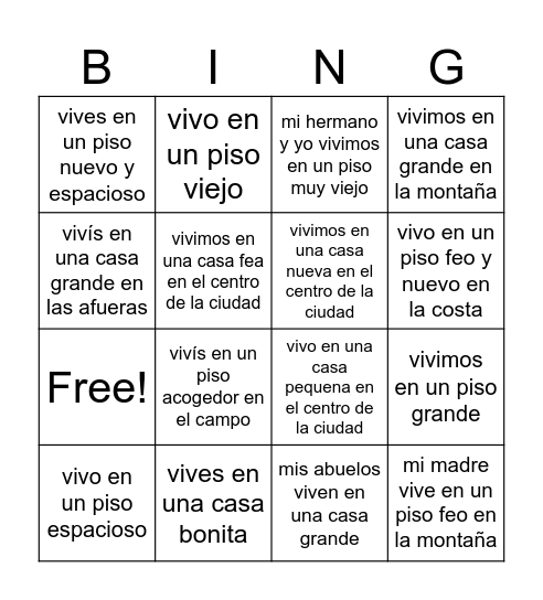 S1 Donde vives Bingo Card