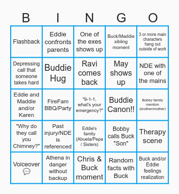 9-1-1 S8B Bingo Card