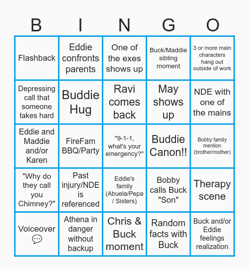 9-1-1 S8B Bingo Card