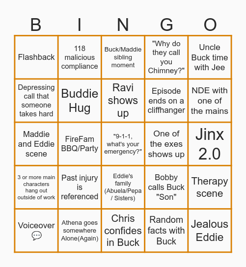9-1-1 S8 v2 Bingo Card