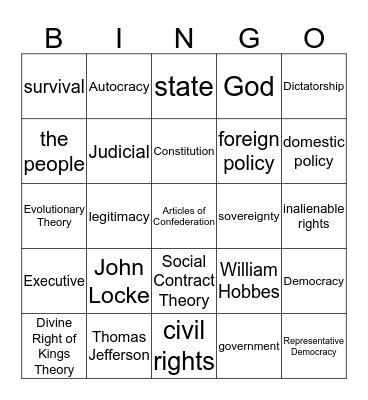 Economics 1st Six Weeks Review Bingo Card