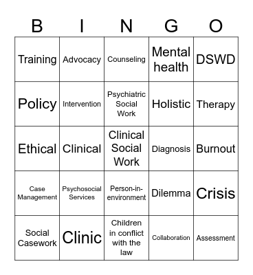 Clinical Social Work Bingo Card