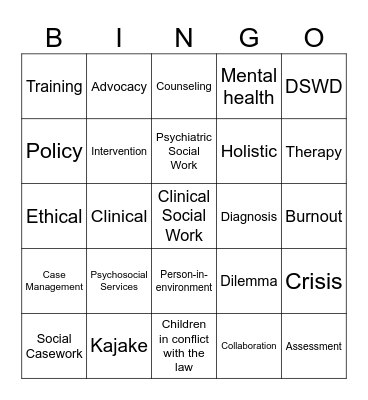 Clinical Social Work Bingo Card