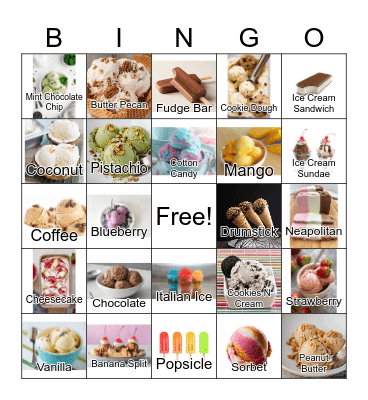 ICE CREAM Bingo Card