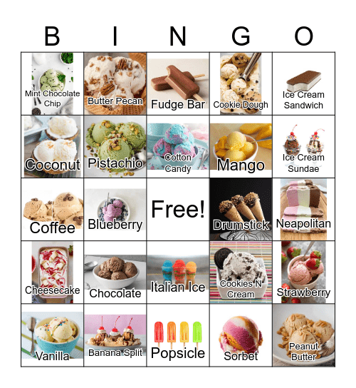 ICE CREAM Bingo Card