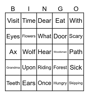 Little red riding hood Bingo Card
