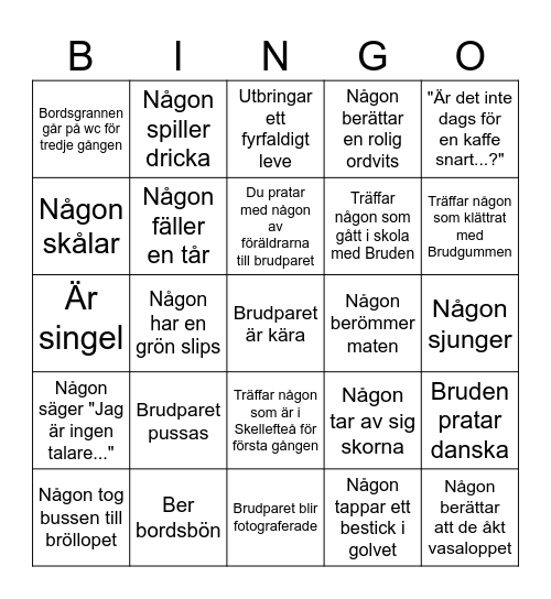 Bröllopsbingo Card