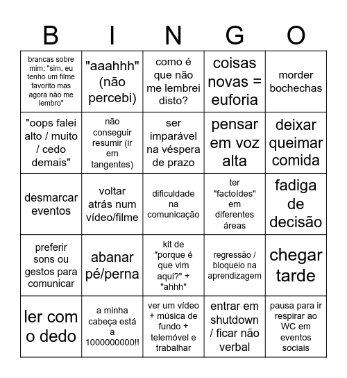PHDA Bingo Card
