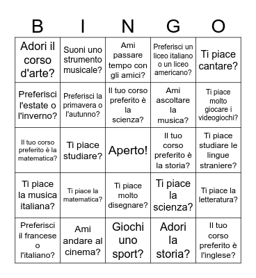 World Language Bingo Card