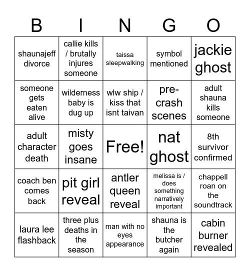 Yellowjackets Season 3 Bingo Card