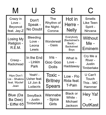 90s - 00s Bingo Card