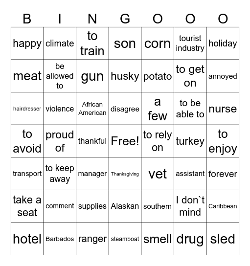 Wörter von 147 bis 150  (smell bis manager) Bingo Card