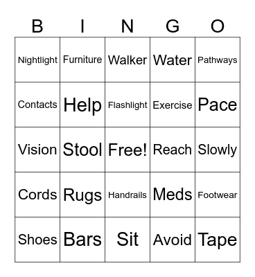 Bingo! - Home Safety/Fall Prevention Bingo Card