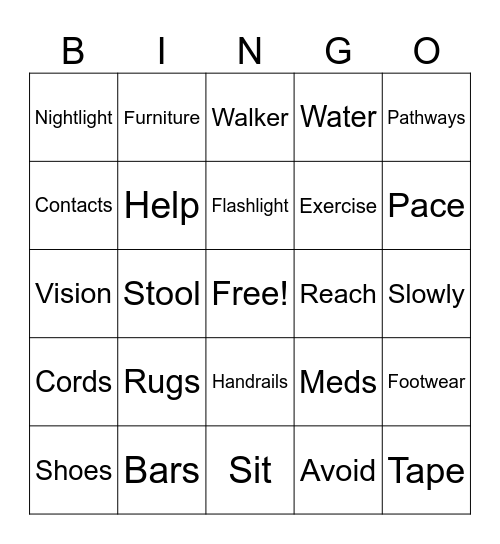 Bingo! - Home Safety/Fall Prevention Bingo Card