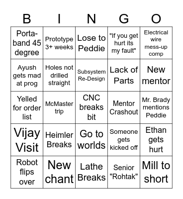 2026 Build/Comp Season Bingo Card