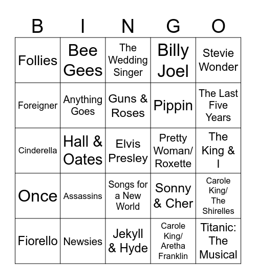 LOVE SONGS 16 BAR Bingo Card