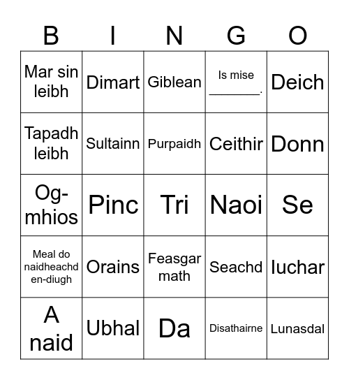 Scottish Gaelic! Bingo Card