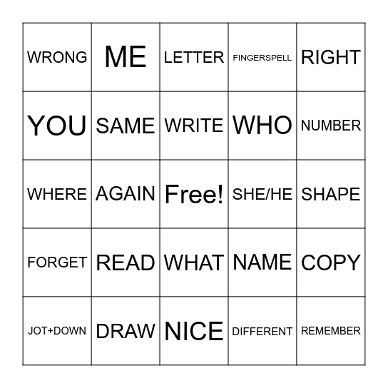 Unit 1 Vocabulary Bingo Card