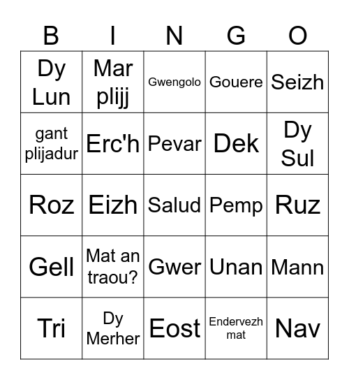 Breton Brezonhoneg Bingo Card