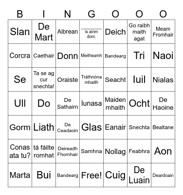 Scottish Gaelic Bingo Card