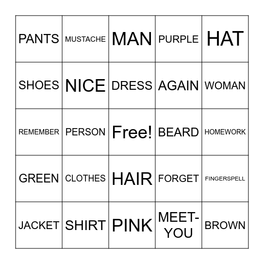 Unit 1 Vocabulary Bingo Card