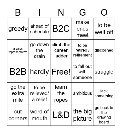 Challenge 2 Vocabulary Bingo Game Bingo Card