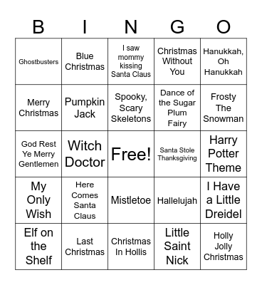 Holidays Bingo Card