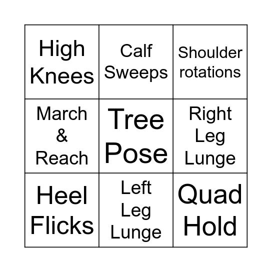 Warm-Up Bingo Card