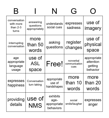 EDU 622 Observation Bingo Card