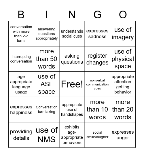 EDU 622 Observation Bingo Card