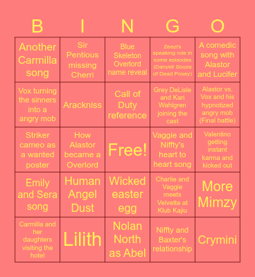 Hazbin Hotel Season 2 Bingo Card