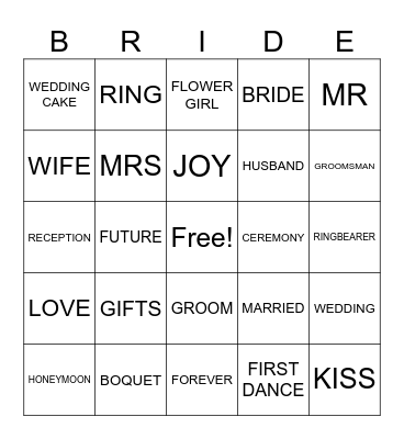 bRIDAL BING Bingo Card