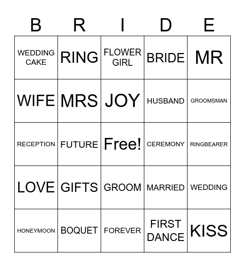 bRIDAL BING Bingo Card