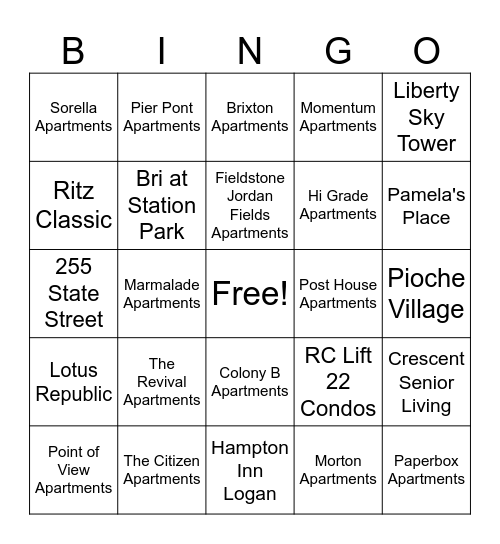 Utah Bingo Card