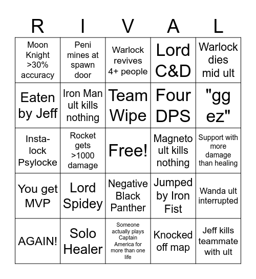 Marvel Rivals Bingo Card