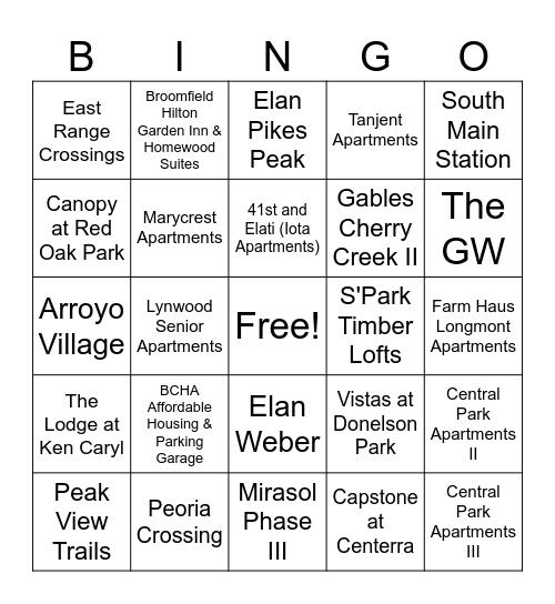 Colorado Bingo Card