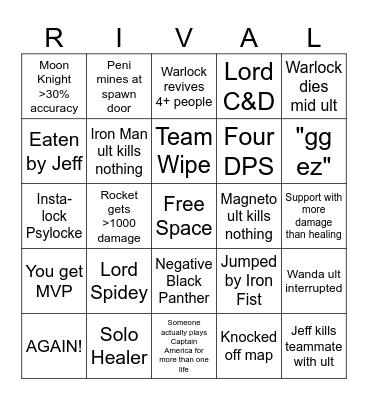 Marvel Rivals Bingo Card