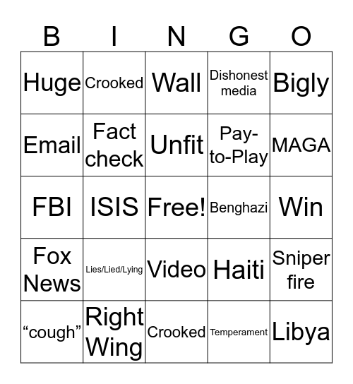 DEBATE 2016 Bingo Card