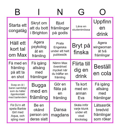Evas möhippa Bingo Card