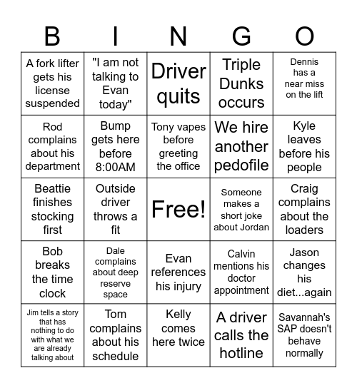 Core-Mark Eau Claire Bingo Card