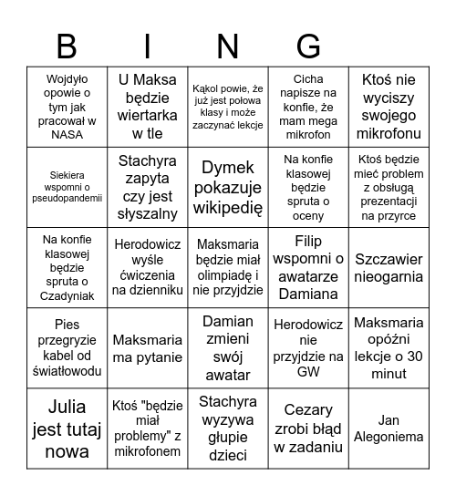 Marzec zdalny Bingo Card