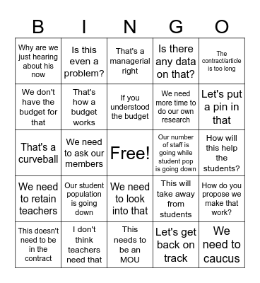 Negotiations 2022 Bingo Card