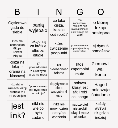 dwutygodniowa przerwa Bingo Card
