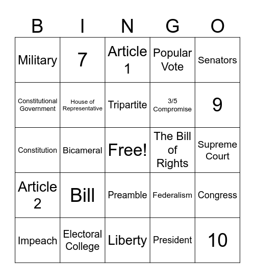Constitutional Bingo Card