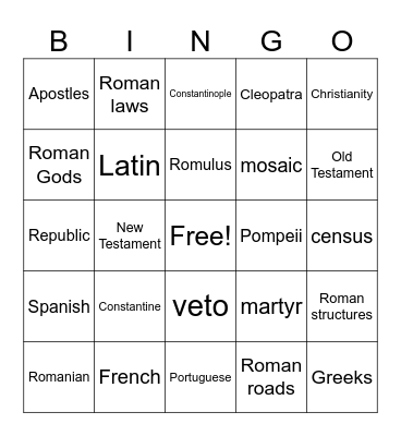 Rome and Christianity Bingo Card