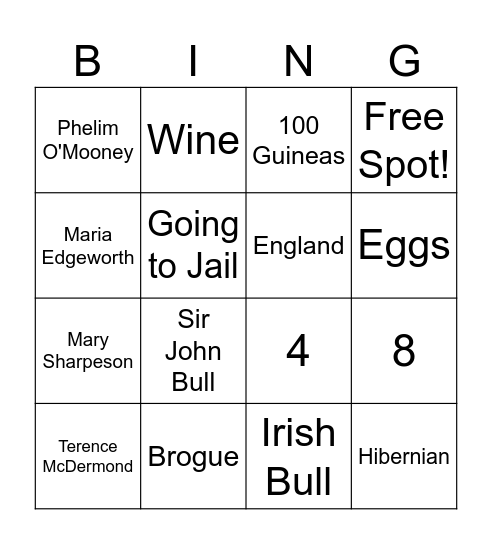 The Irish Incognito BINGO Card