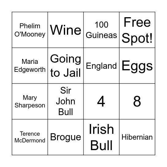 The Irish Incognito BINGO Card
