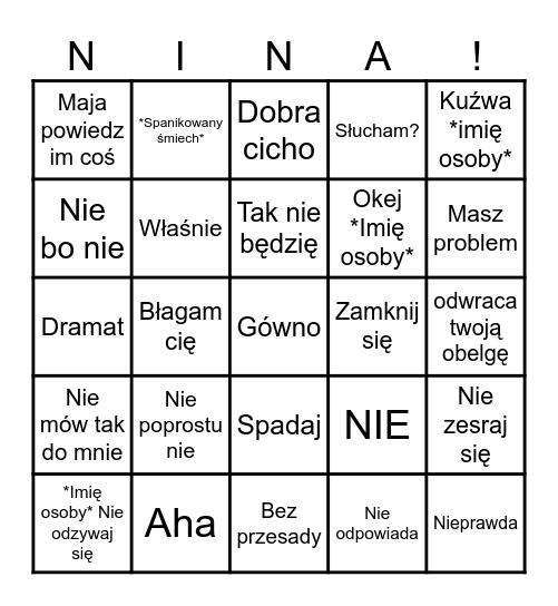 Nina response bingo Card