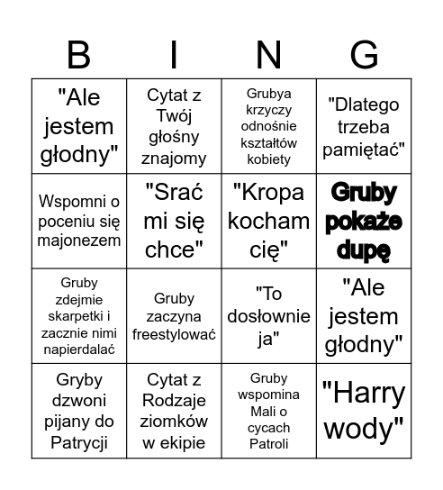 Gruby z Radomia Bingo Card